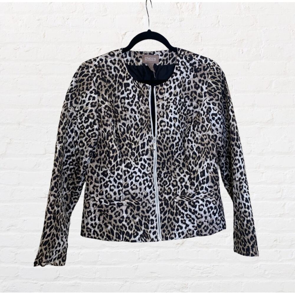 Chico’s leopard print quilt like jacket - Picture 2 of 11